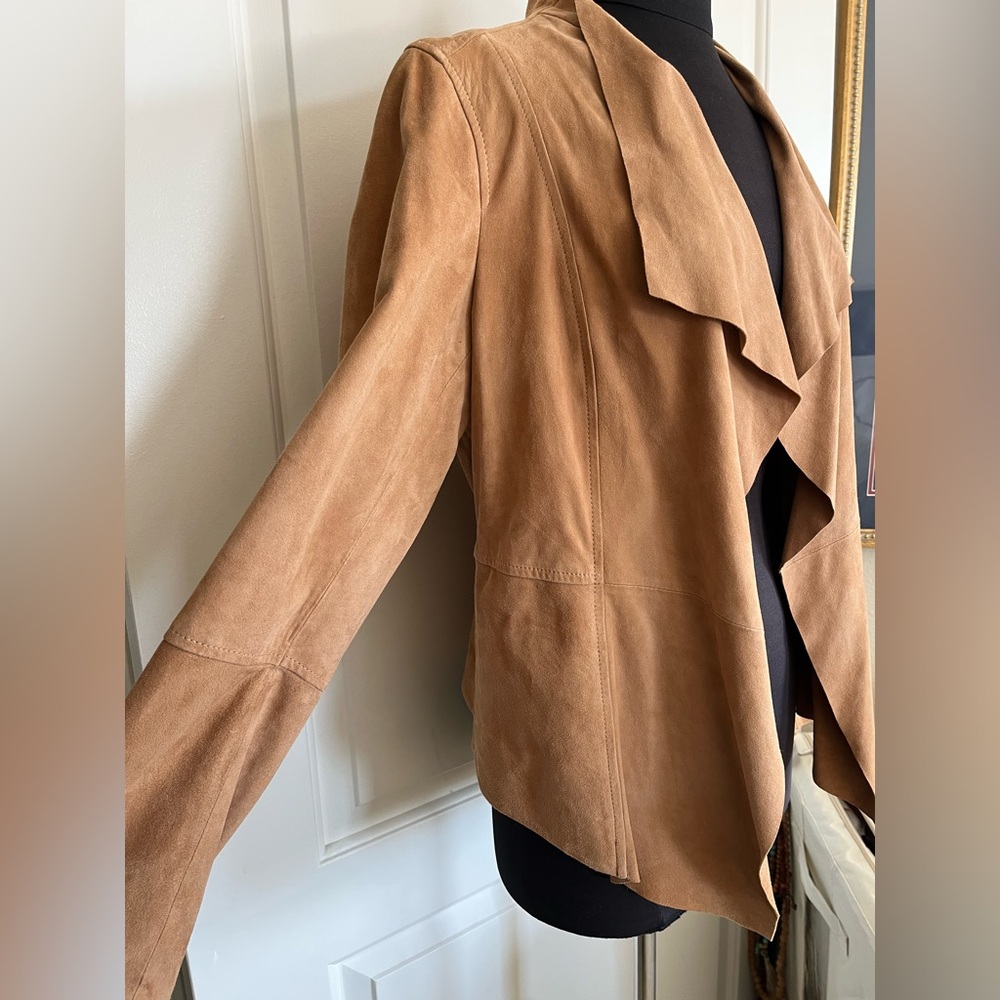 Tommy Bahama Size SM Tan Goat Suede Open Cardigan Long Cascade Jacket - Picture 3 of 9